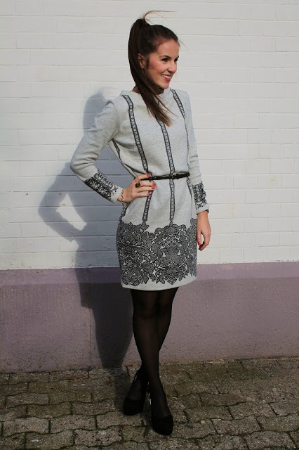 Grey dress by ana alcazar with black belt