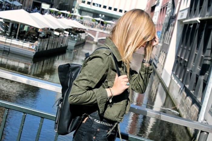 Green Jacket and black Backpack by Zara