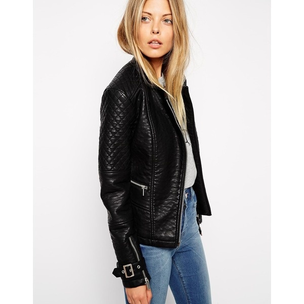 Lederjacke, Asos, Strukturiert, Black, Leather