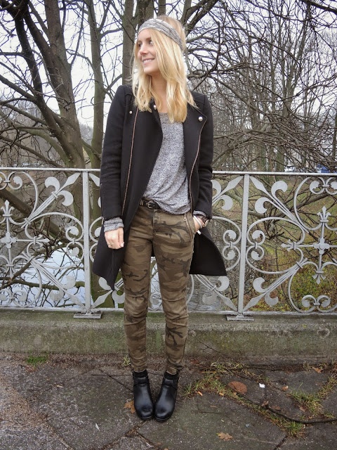 Camouflaged Pants by Zara with grey sweater by Primark