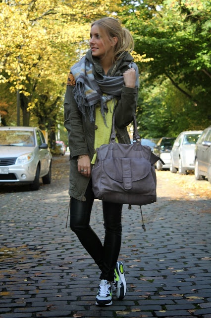 Green parka by Khujo with patterned scarf by Bershka